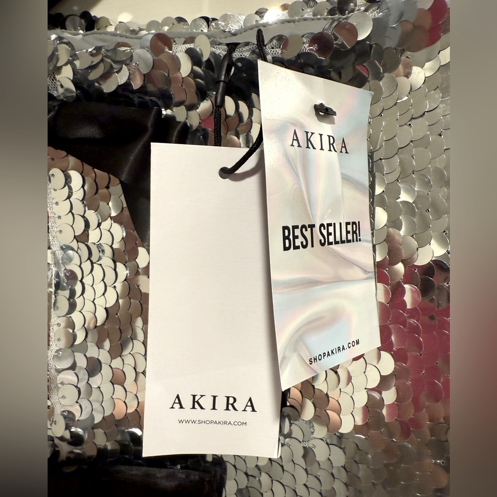Akira NWT Size S Stunning Silver Sequin Short Sleeve Black Bow Mini Dress (0610) - Picture 13 of 15